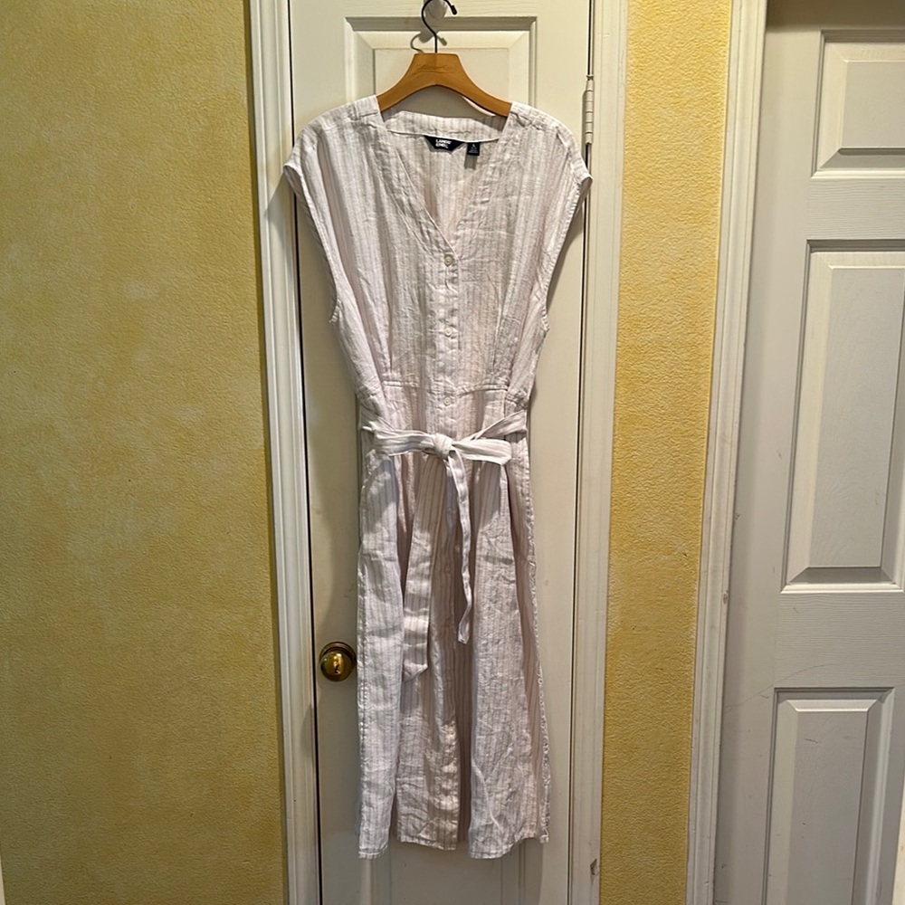 Land’s End Linen White striped Button-Down Dress New without tags